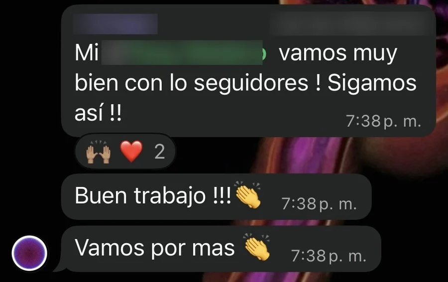 Cliente: vamos muy bien con los seguidores, buen trabajo
